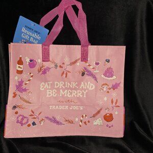 Trader Joes Christmas Reusable Holiday Gift Bag NEW PINK